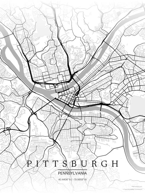 Pittsburgh map art print in Chalk Gallery — minimalist city map poster