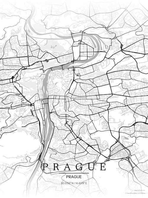 Prague map art print in Chalk Gallery — minimalist city map poster