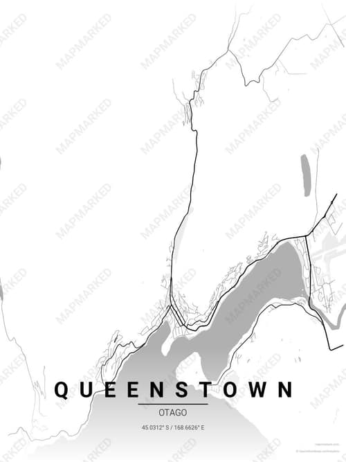 Queenstown map art print in Chalk Gallery — minimalist city map poster