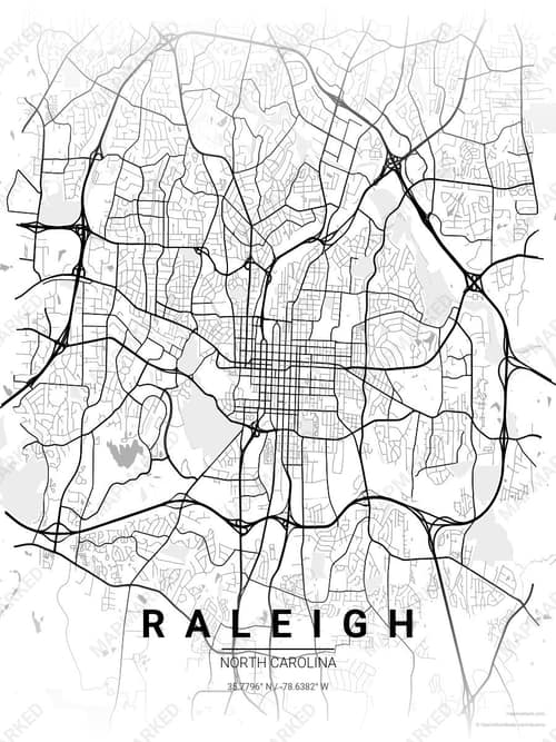 Raleigh map art print in Chalk Gallery — minimalist city map poster