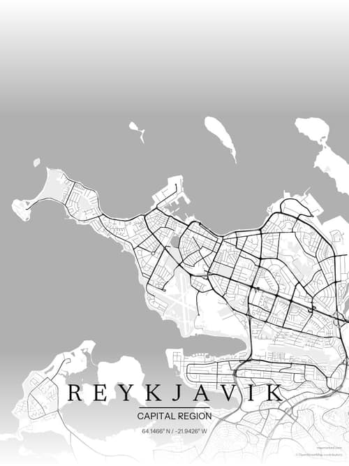 Reykjavik map art print in Chalk Gallery — minimalist city map poster