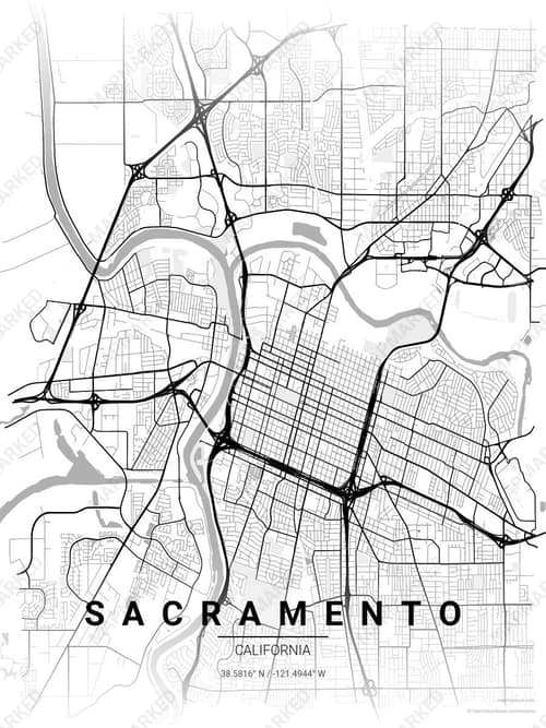 Sacramento map art print in Chalk Gallery — minimalist city map poster