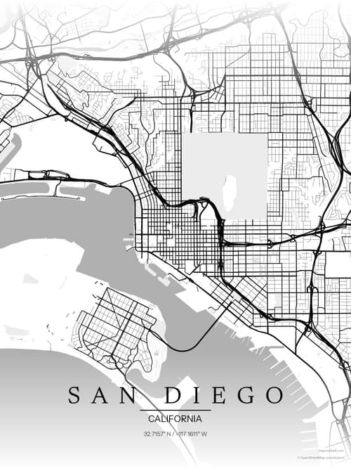 San Diego map art print in Chalk Gallery — minimalist city map poster