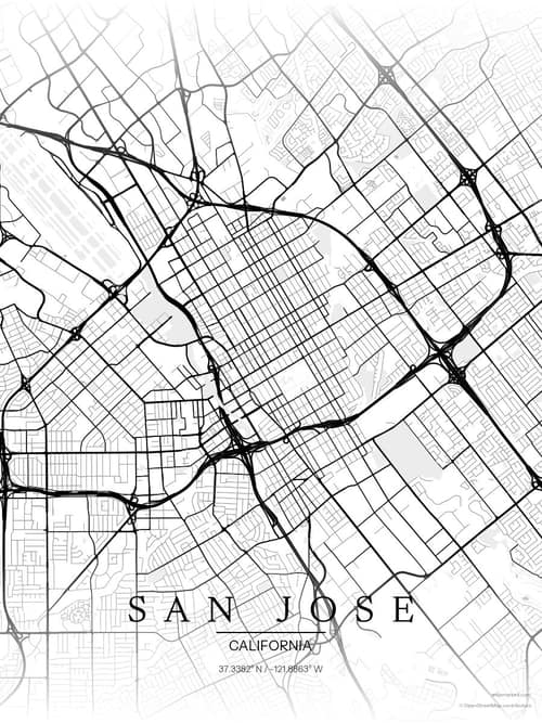 San Jose map art print in Chalk Gallery — minimalist city map poster
