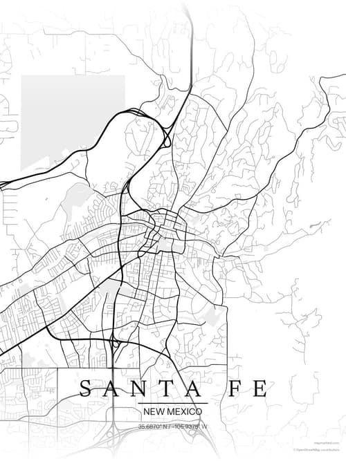 Santa Fe map art print in Chalk Gallery — minimalist city map poster