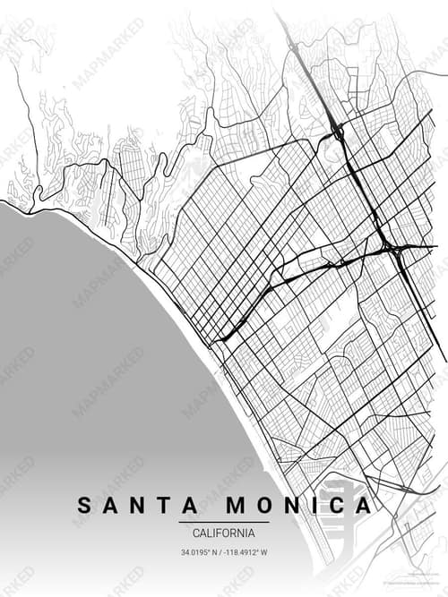 Santa Monica map art print in Chalk Gallery — minimalist city map poster