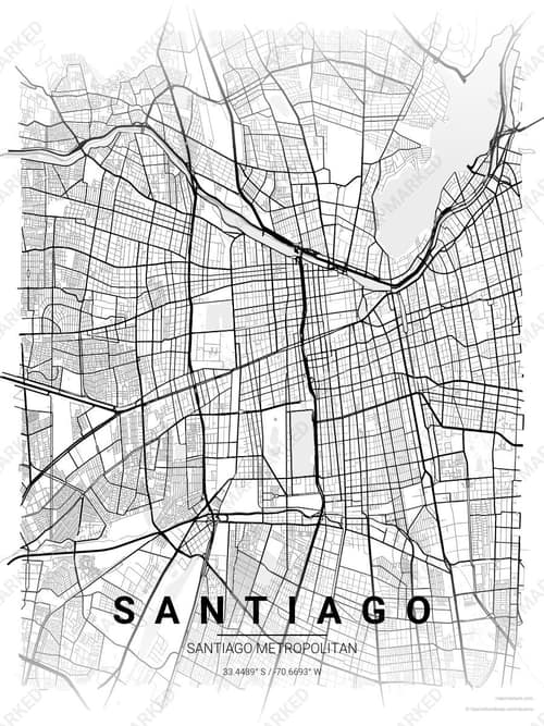 Santiago map art print in Chalk Gallery — minimalist city map poster