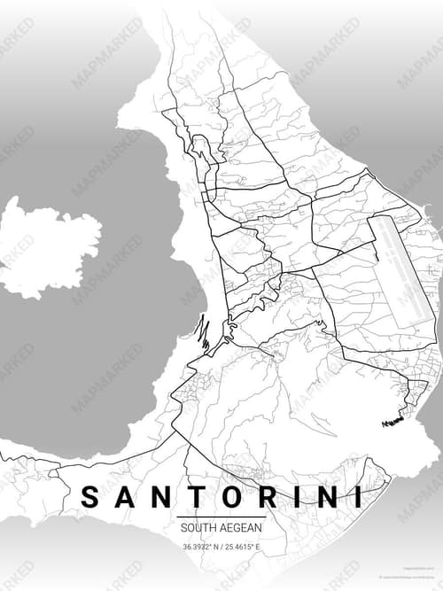 Santorini map art print in Chalk Gallery — minimalist city map poster