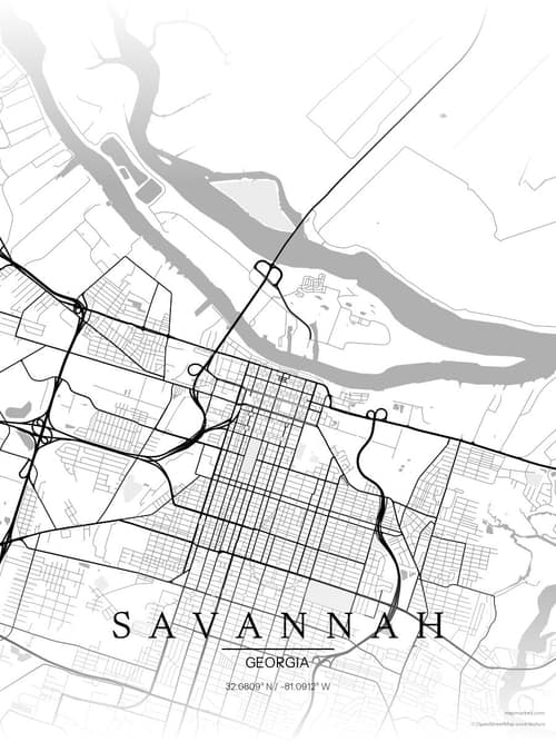 Savannah map art print in Chalk Gallery — minimalist city map poster