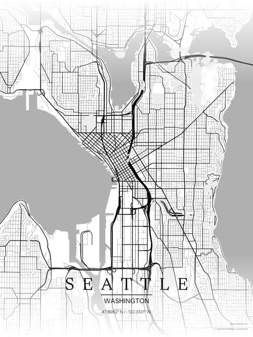 Seattle map art print in Chalk Gallery — minimalist city map poster