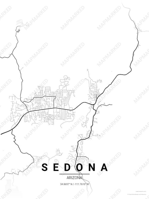 Sedona map art print in Chalk Gallery — minimalist city map poster