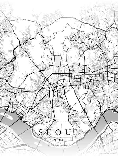 Seoul map art print in Chalk Gallery — minimalist city map poster
