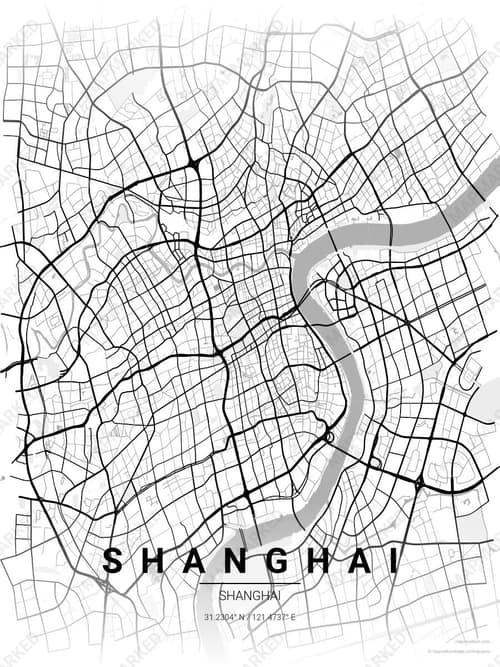 Shanghai map art print in Chalk Gallery — minimalist city map poster