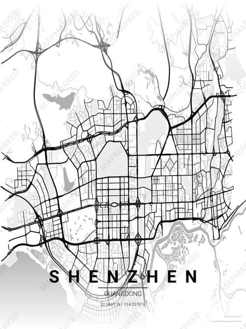 Shenzhen map art print in Chalk Gallery — minimalist city map poster