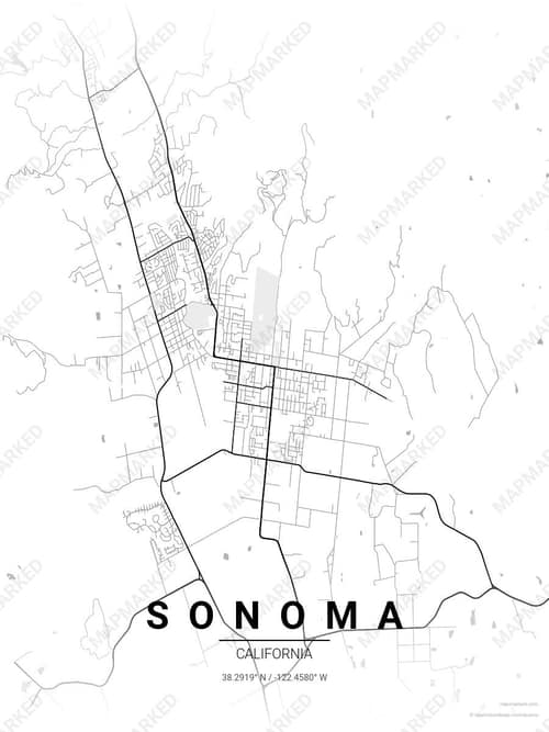 Sonoma map art print in Chalk Gallery — minimalist city map poster