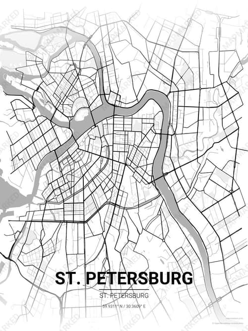 St. Petersburg map art print in Chalk Gallery — minimalist city map poster