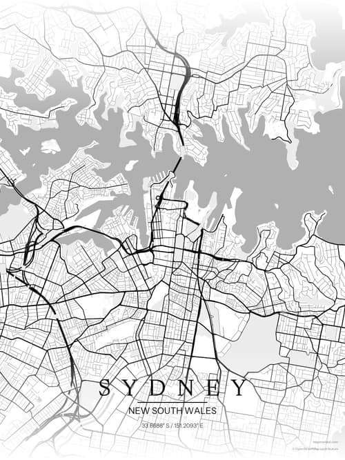 Sydney map art print in Chalk Gallery — minimalist city map poster