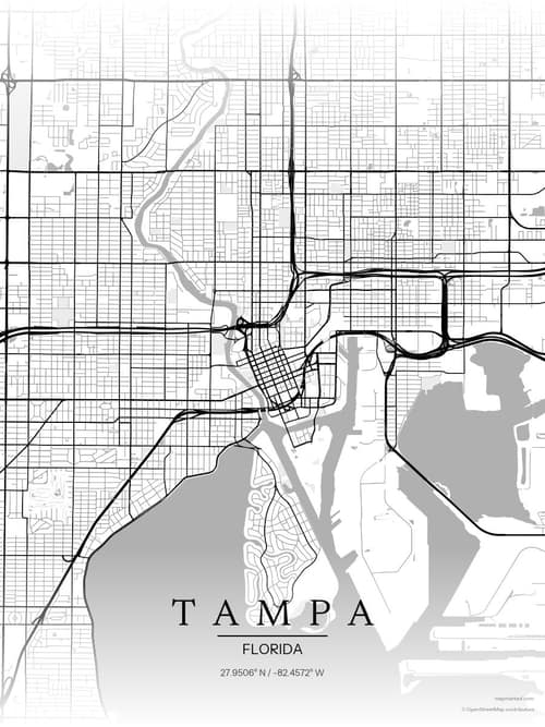 Tampa map art print in Chalk Gallery — minimalist city map poster
