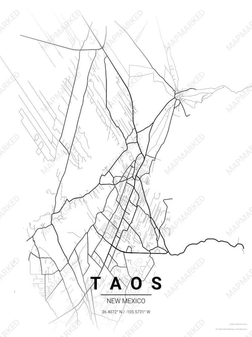 Taos map art print in Chalk Gallery — minimalist city map poster