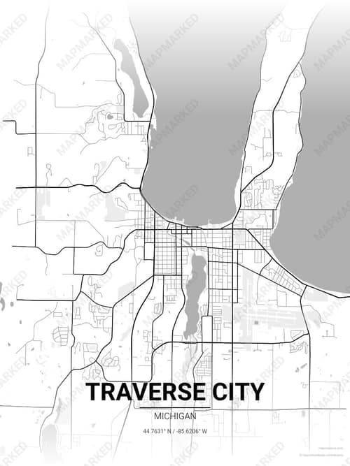 Traverse City map art print in Chalk Gallery — minimalist city map poster