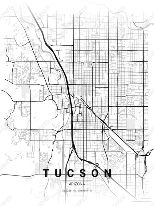 Tucson map art print in Chalk Gallery — minimalist city map poster