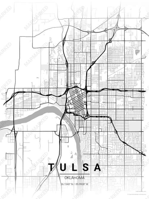 Tulsa map art print in Chalk Gallery — minimalist city map poster