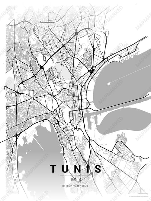 Tunis map art print in Chalk Gallery — minimalist city map poster