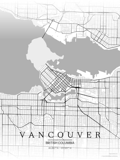 Vancouver map art print in Chalk Gallery — minimalist city map poster