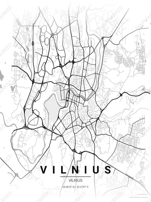 Vilnius map art print in Chalk Gallery — minimalist city map poster