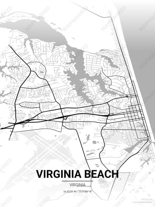 Virginia Beach map art print in Chalk Gallery — minimalist city map poster