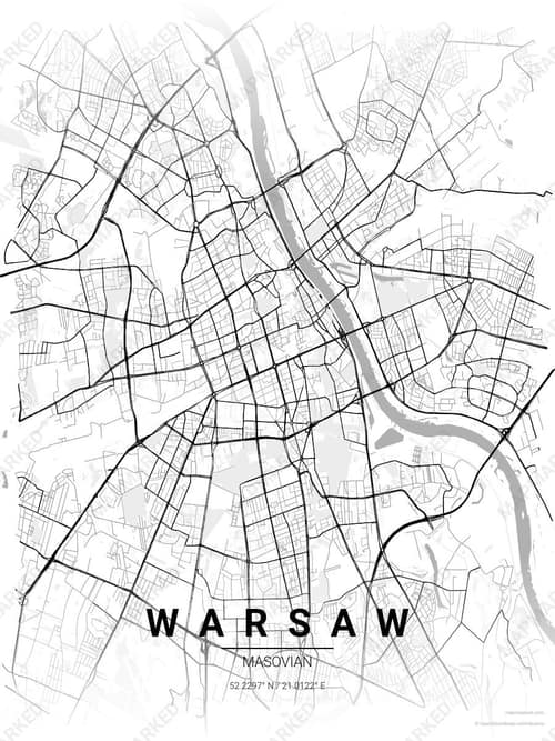 Warsaw map art print in Chalk Gallery — minimalist city map poster