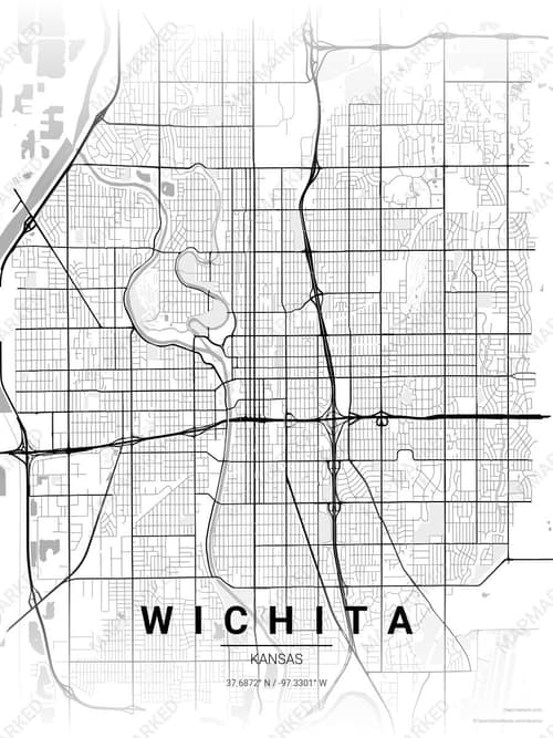 Wichita map art print in Chalk Gallery — minimalist city map poster