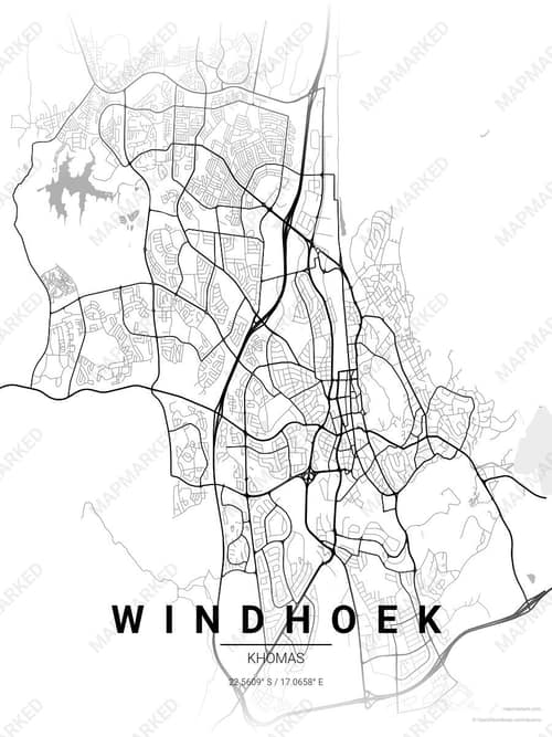 Windhoek map art print in Chalk Gallery — minimalist city map poster