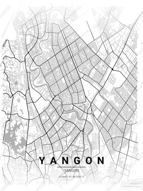 Yangon map art print in Chalk Gallery — minimalist city map poster