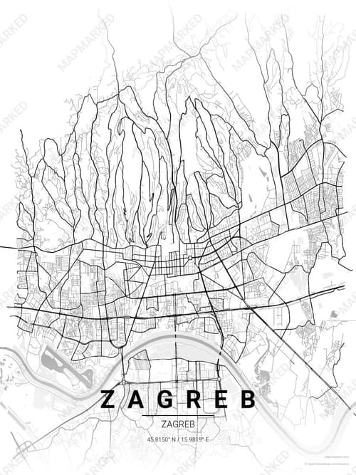 Zagreb map art print in Chalk Gallery — minimalist city map poster
