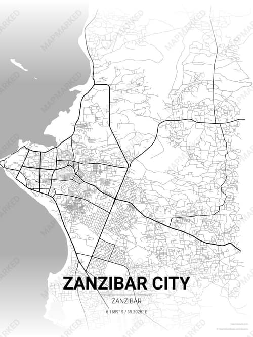 Zanzibar City map art print in Chalk Gallery — minimalist city map poster