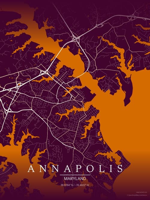 Annapolis map art print in Cafe Night — minimalist city map poster