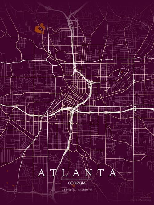 Atlanta map art print in Cafe Night — minimalist city map poster