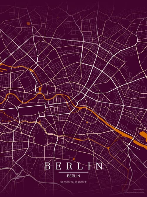 Berlin map art print in Cafe Night — minimalist city map poster