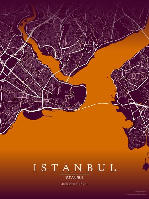 Istanbul map art print in Cafe Night — minimalist city map poster