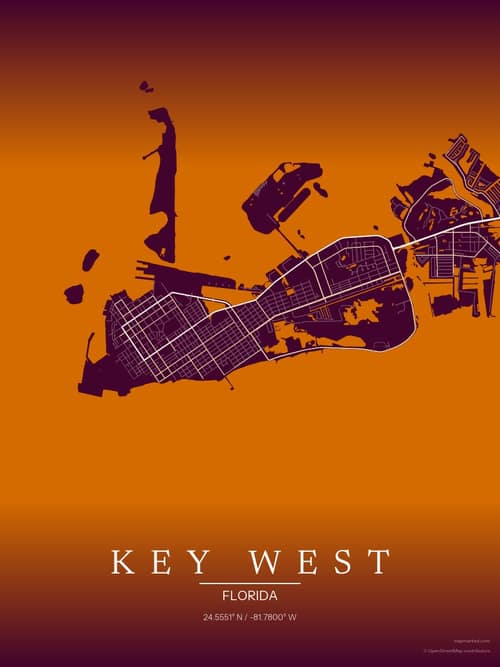 Key West map art print in Cafe Night — minimalist city map poster