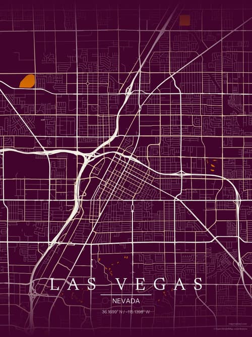 Las Vegas map art print in Cafe Night — minimalist city map poster