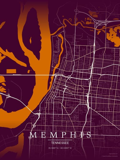Memphis map art print in Cafe Night — minimalist city map poster