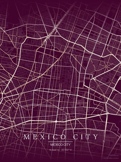 Mexico City map art print in Cafe Night — minimalist city map poster