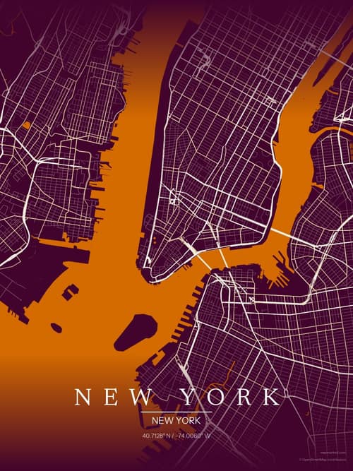 New York map art print in Cafe Night — minimalist city map poster
