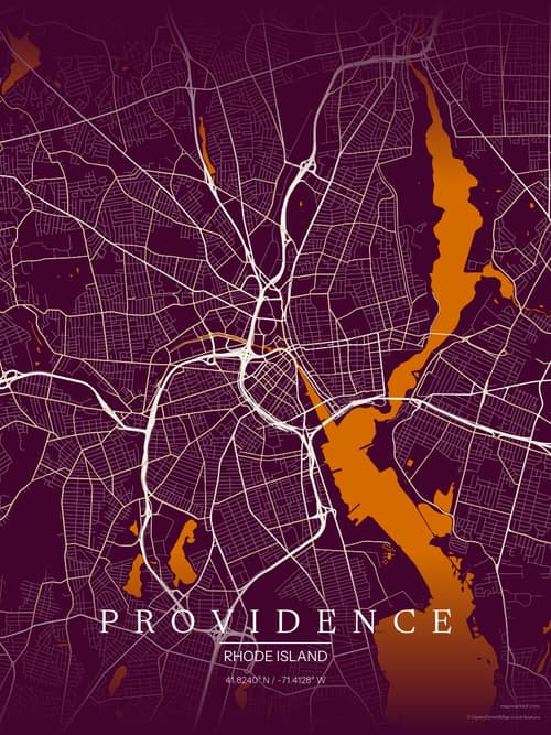 Providence map art print in Cafe Night — minimalist city map poster