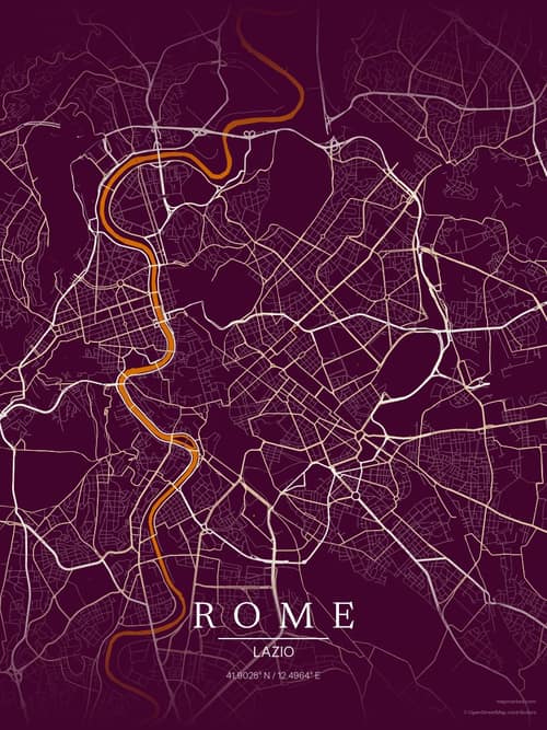 Rome map art print in Cafe Night — minimalist city map poster