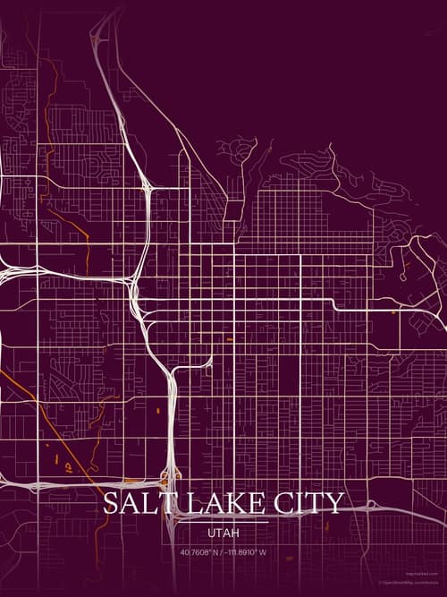 Salt Lake City map art print in Cafe Night — minimalist city map poster