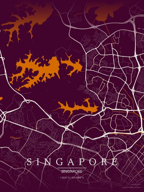 Singapore map art print in Cafe Night — minimalist city map poster
