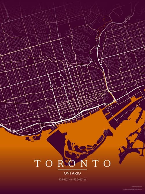 Toronto map art print in Cafe Night — minimalist city map poster